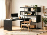 Black 94" 5-Tier L-Shaped Computer Desk with Rotating Writing Table Corner Desk with Display Shelves 80659477