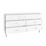 Seven Drawers Large Chest of Drawer Cabinet with Golden Handle and Golden Legs White Color W2139P143414