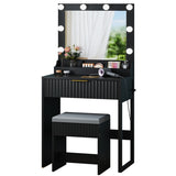 Black particleboard with a 3-compartment, 1-drawer dressing table set with 8 three-tone light bulbs, 72143502