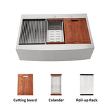 33x22x10"Farmhouse Apron Single Bowl Stainless Steel Kitchen Sink with Workstation W2898P228904
