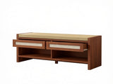 Brown 3-Tier Shoe Storage Bench Cushioned Seat, 2 Rattan Drawers and Bottom Open Shelf 49292060