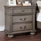 ZNTS 1pc Nightstand Only Traditional Gray Solid wood 3-Drawers Ball Bearing Metal Glides Antique Brass B01179795