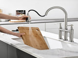 3 Hole Brushed Nickel Bridge Kitchen Faucet with Down Sprayer,2 Handle Faucet for Kitchen Sinks W1932P186913