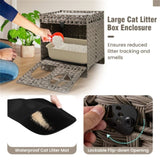 2-Tier Wicker Cat Condo with Litter Mat - Hidden Litter Box Enclosure, Detachable Washable Cushion, 98775677