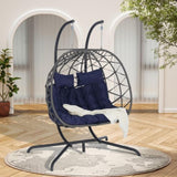 ZNTS Double Egg Chair with Stand Hanging Indoor Outdoor Wicker Rattan Patio Basket Egg Swing Chair W874P270573