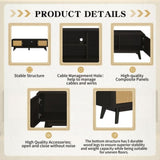 63'' Dark Rattan TV Stand with 2 Storage Cabinets for 65 Inch TV, Entertainment Center with Solid N710P182433B