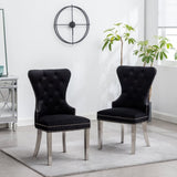 ZNTS Montura Contemporary Tufted Velvet Chair with Nailhead Trim, Set of 2, Black T2574P164573