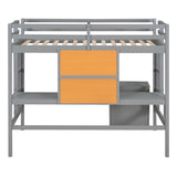 ZNTS Twin size Loft Bed with Desk and Writing Board, Wooden Loft Bed with Desk & 2 Drawers Cabinet- Gray 08694176