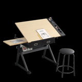 adjustable drawing drafting table desk with 2 drawers for home office and school with stool W347P151532