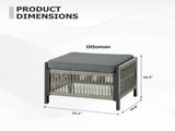 Outdoor PE Wicker Ottomans Set of 2, Patio Rattan Footrests with Gray Cushion for Backyard or Deck T3773P419406