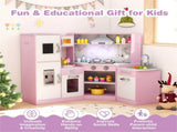 Interactive Kids Play Kitchen with Ice Maker & Chalkboard, Corner Design Pretend Cooking Set with 58335209