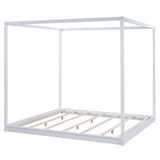 King Size Canopy Platform Bed with Support Legs,White WF309290AAK