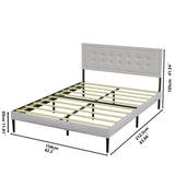 Iron Platform Bed Frame with Wooden slats support & Upholstered Headboard - Grey W2992P233436
