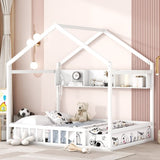 ZNTS Wooden Full Size House Bed with Storage Shelf,Kids Bed with Fence and Roof, White WF323149AAK