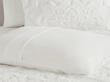 3 Piece Tufted Cotton Chenille Damask Comforter Set Off-White Full/Queen B03597087