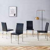 Four Black PU dining chairs,Silver Metal Legs.Simple and versatile, comfortable and accompanied. W1151P269018