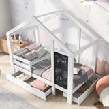 Full House Bed with Blackboard and Drawers, Two assembly options, White 38015791