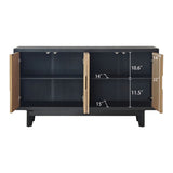 Modern Wooden 4-Door Storage Cabinet with Textured Geometric Design - Natural Wood Door W2729P198997