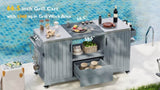 K&K 66.5" Outdoor Kitchen Island for Big Green Egg Grills, Solid Wood Outdoor Grill Cart for N707P250629G