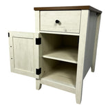 Farmhouse End Table with Charging Station,Night Stand with Barn Door and Drawer, Storage for Bedroom W1412P230407