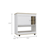 Camelia Bar Cart, Lower Panel, Six Bottle Cubbies, One Cabinet -Light Oak / White B07092081