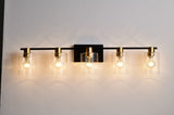 5-Light Matte Black Matte Gold Color Bathroom Light Fixtures, Modern Vanity Lights with Glass W1592P278372