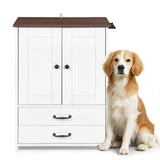 Dog feeding station, double door locker with 2 adjustable dog bowls, 3 hooks on right side, white W1687P270768