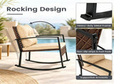 3-Piece Outdoor PE Rattan Rocking Chair Conversation Set with 2-Tier Glass Coffee Table, Heavy Duty 86551624