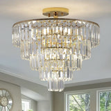 (Same as W1340102252/L5001) Gold Crystal Chandeliers,5-Tier Round Semi Flush Mount Chandelier Light W1340P189283