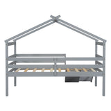 ZNTS Twin Low Loft House Bed with Slide, Ladder, Safety Guardrails, House Roof Frame,Grey 74742872