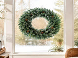 36" Snow-Tipped Pinecone Wreath, 200 PVC Tips, 70 Warm White LEDs with 8 Modes, Battery Box 34216235