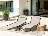 Cream White Set of 2 Folding Chaise Lounge Chairs Sun Tanning Chairs for Beach Camping Outdoor 06542031