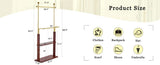 Golden Stainless Steel Hanger, Walnut Colored Solid Wood Double-Layer Coat Rack, 68.9 Inches High W1151P276823