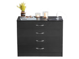 PB Wood Simple 4-Drawer Nightstand Dresser with USB Ports & Outlet Black 58873674