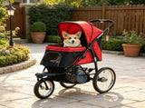 Red 3-Wheel Pet Stroller for Small & Medium Dogs, Adjustable Canopy, Safety Tether, Storage Basket 15859512