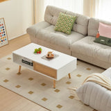 41.34" Rattan Coffee table, sliding door for storage, solid wood legs, Modern table for living room W1265107718