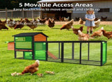brownblack Wooden Chicken Coop, Large Outdoor Hen House with Run and Nesting Box Poultry Cage, W2326P481095
