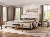 Contemporary Style 1pc Bench Matte Gold Hammered Look Forged Steel Fabric Cushion Seat Bedroom B2741P611084