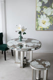 21.5x21.5x25" Round Side Table with Elegant Foral Design and Mirrored Silver Finish W2078P248215