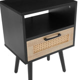 15.75" Rattan End table with drawer and solid wood legs, Modern nightstand, side table for living 92626567