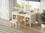 2-in-1 Vanity Desk with Flip-Top Mirror, Dressing Table Set with Drawer & Cabinet, Multi-Functional 45102878