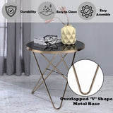 1pc End Table Champagne Finish Frame Round Black Glass Top Mid-Century Modern Design Living Room B2741P332644