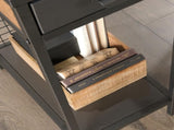 Industrial L-Shaped Desk with 2 Drawers and Shelves, Brown finish B356P402608