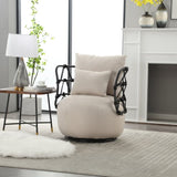 ZNTS COOLMORE Upholstered Tufted Living Room Chair Textured Linen Fabric Accent Chair with Metal Stand W1588P147869