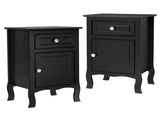 2pcs 40*30*63cm Country Style MDF Spray Paint Curved Feet One Draw One Door Night Table Black 71595633