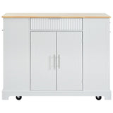 K&K Fluted Kitchen Island with Trash Can Storage Cabinet, Power Outlet, Internal Storage Rack, N707P221571W