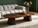Walnut-colored Round Wooden Coffee Table, Flexible and Extendable,Space-saving,Fashionable Oval W3590P491826