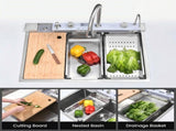 Pull-out Faucet Single Bowl Sink Kitchen Vegetable Sink 304 33"x22" Whale Waterfall Sink Stainless 10346194
