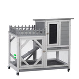 ZNTS Large Rabbit Hutch, Wooden Bunny Cage with Casters, Fence, Trays, Water Bottle, Indoor and Outdoor W2181P146764