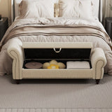 64.5" Bed Bench for Bed Room Nails Tufted Chaise of Lounge with Storage Velvet Upholstery Beige W1097P202874